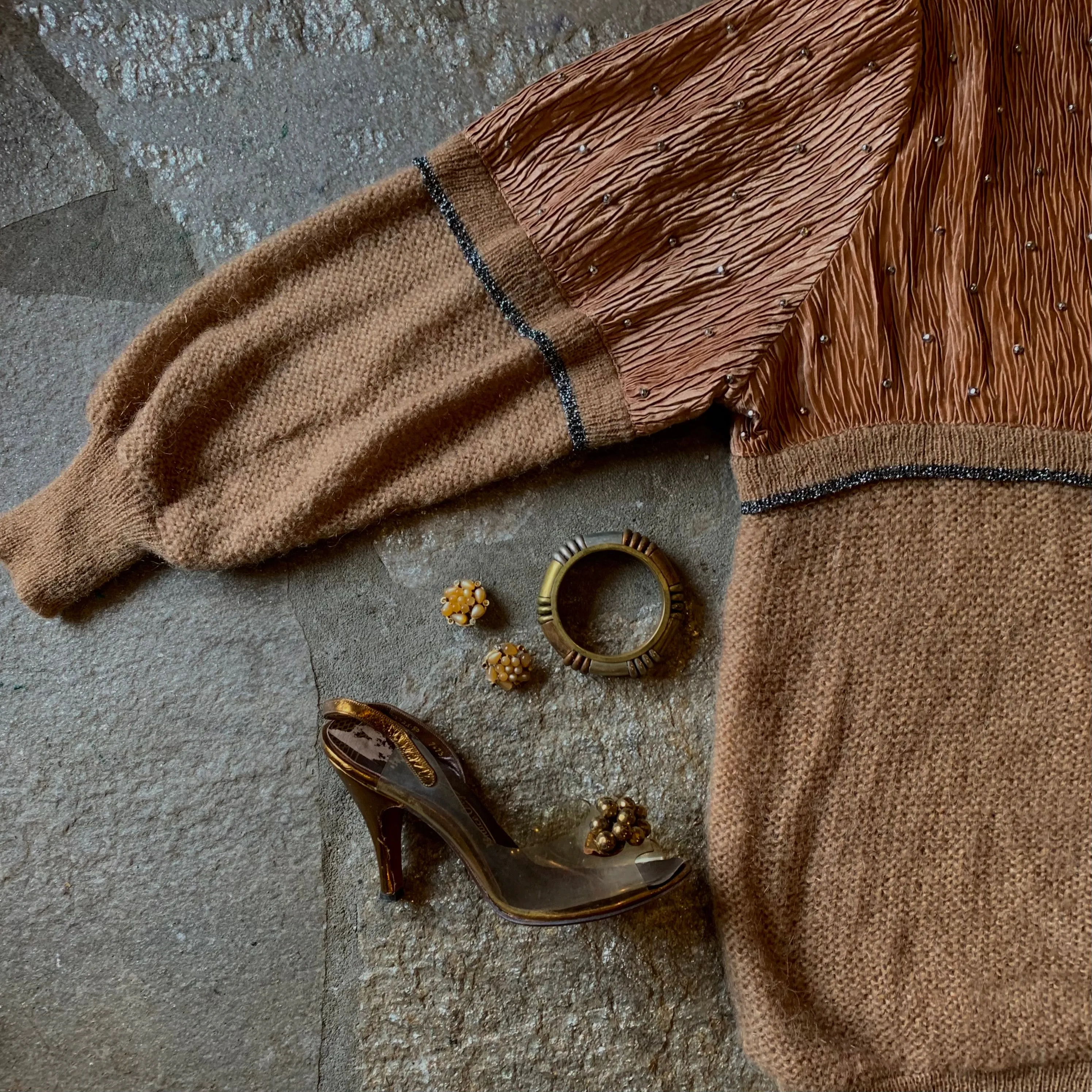 1980s Mohair and Plisse Caramel & Copper Sweater