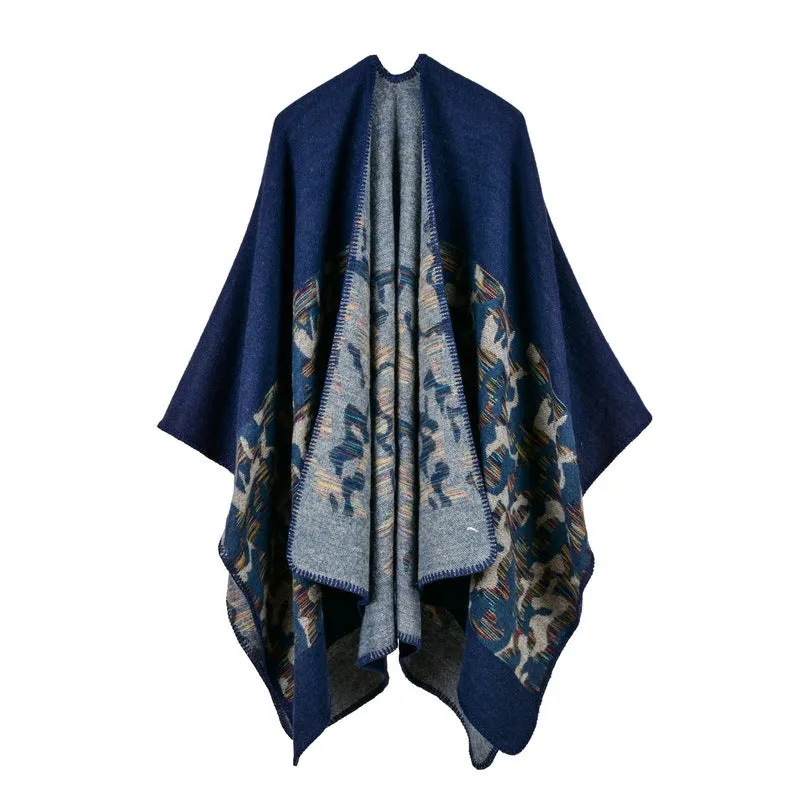 2017 Women's Fashion Camo Faux Fur Shawl Open Front Longer and Thicker Poncho