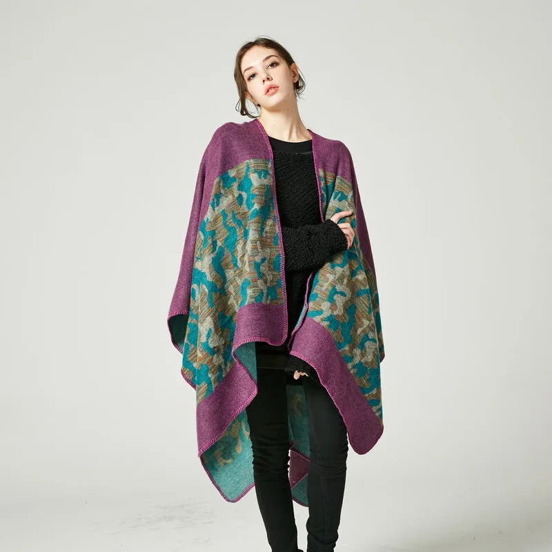 2017 Women's Fashion Camo Faux Fur Shawl Open Front Longer and Thicker Poncho