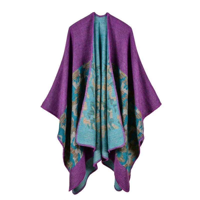 2017 Women's Fashion Camo Faux Fur Shawl Open Front Longer and Thicker Poncho