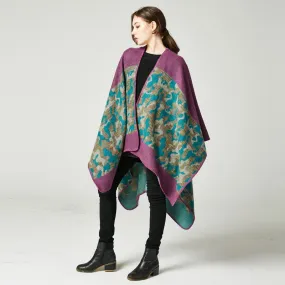 2017 Women's Fashion Camo Faux Fur Shawl Open Front Longer and Thicker Poncho