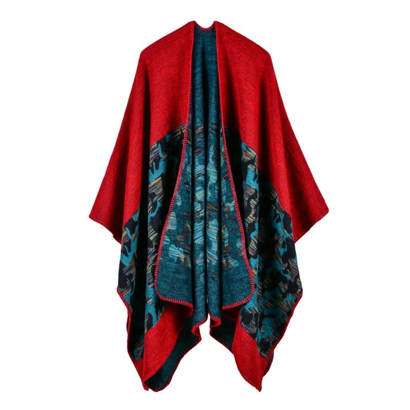 2017 Women's Fashion Camo Faux Fur Shawl Open Front Longer and Thicker Poncho