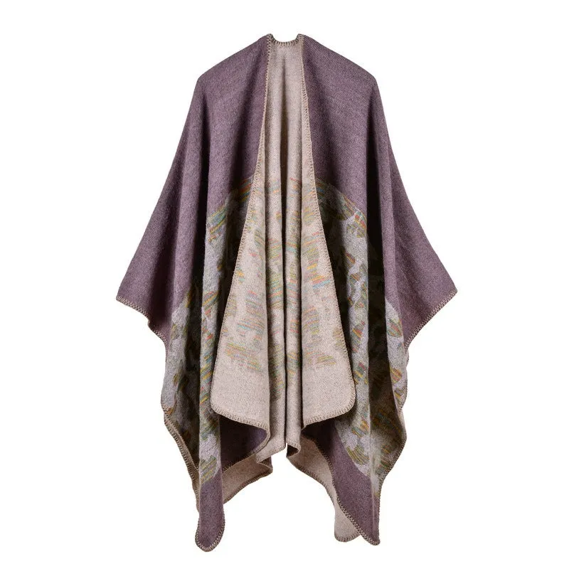 2017 Women's Fashion Camo Faux Fur Shawl Open Front Longer and Thicker Poncho