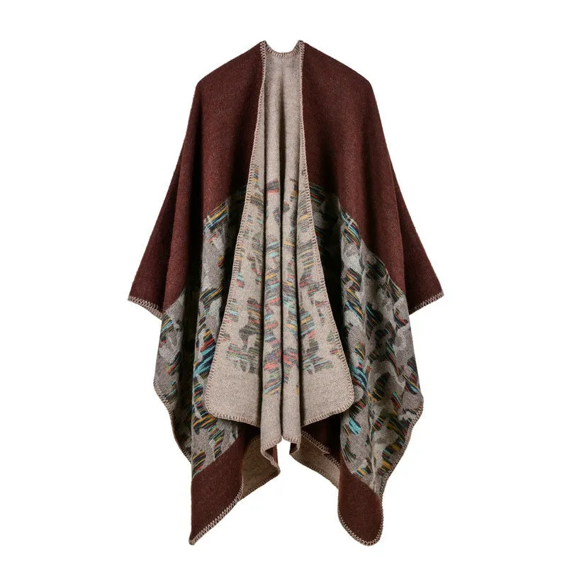 2017 Women's Fashion Camo Faux Fur Shawl Open Front Longer and Thicker Poncho