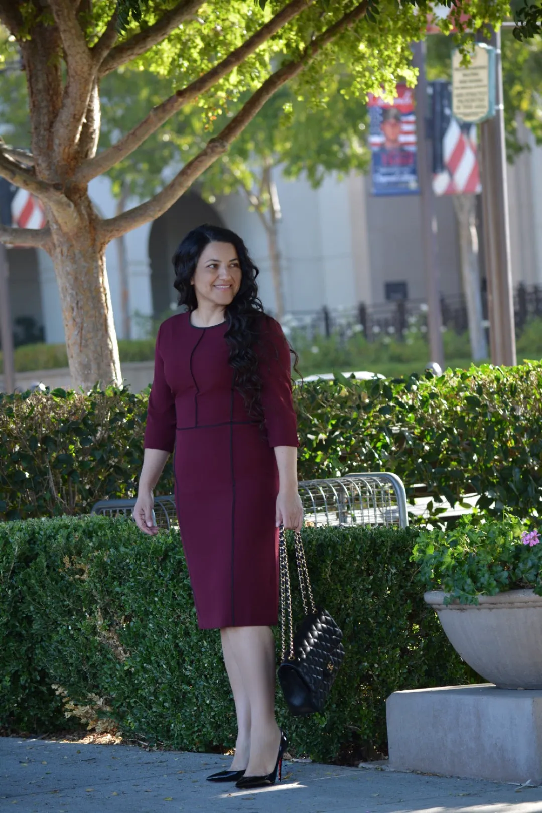 Athens Burgundy (Black Piping) Dress