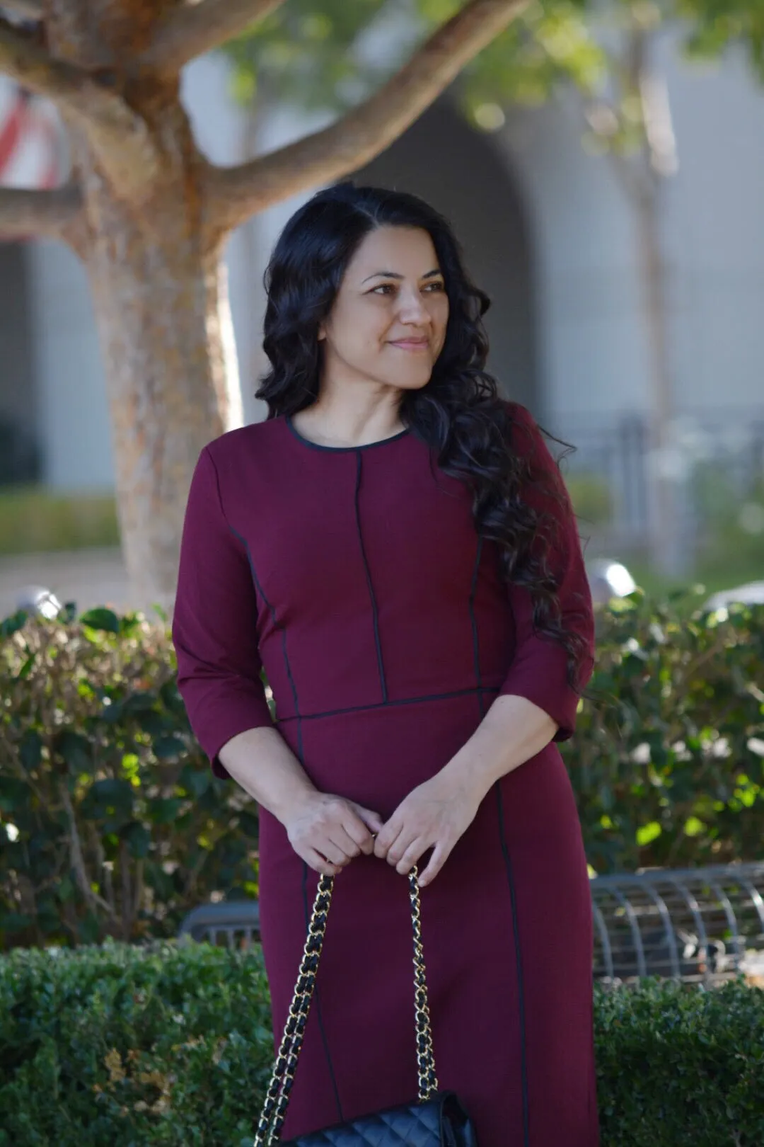 Athens Burgundy (Black Piping) Dress