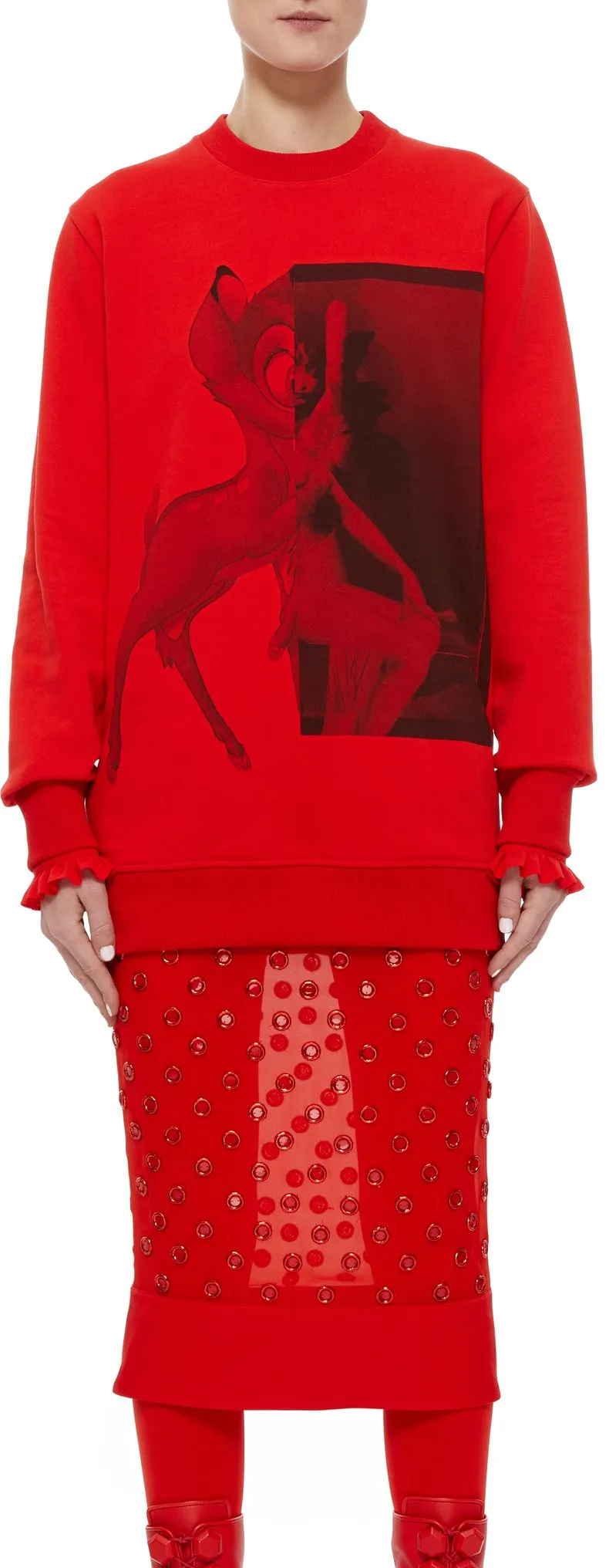Bambi Printed Cotton Sweatshirt, Red