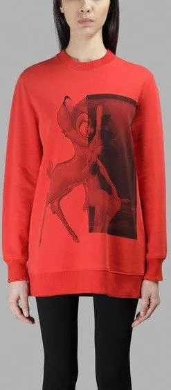 Bambi Printed Cotton Sweatshirt, Red
