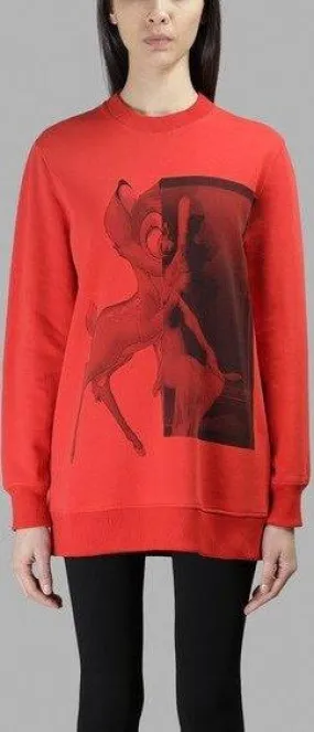 Bambi Printed Cotton Sweatshirt, Red