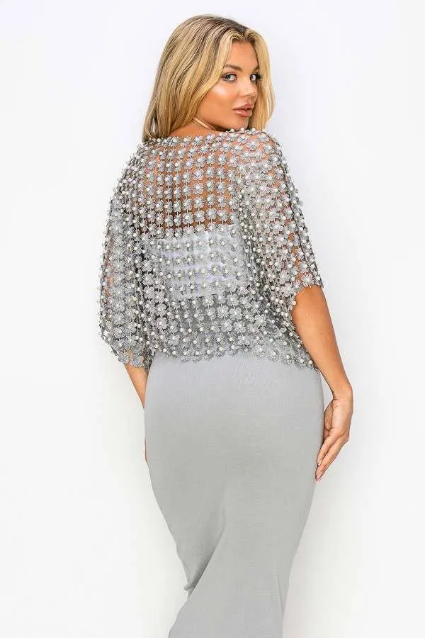 Beaded Faux Pearl Open Cardigan - One Size