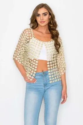 Beaded Faux Pearl Open Cardigan - One Size
