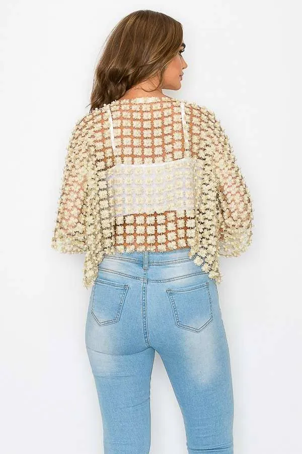 Beaded Faux Pearl Open Cardigan - One Size