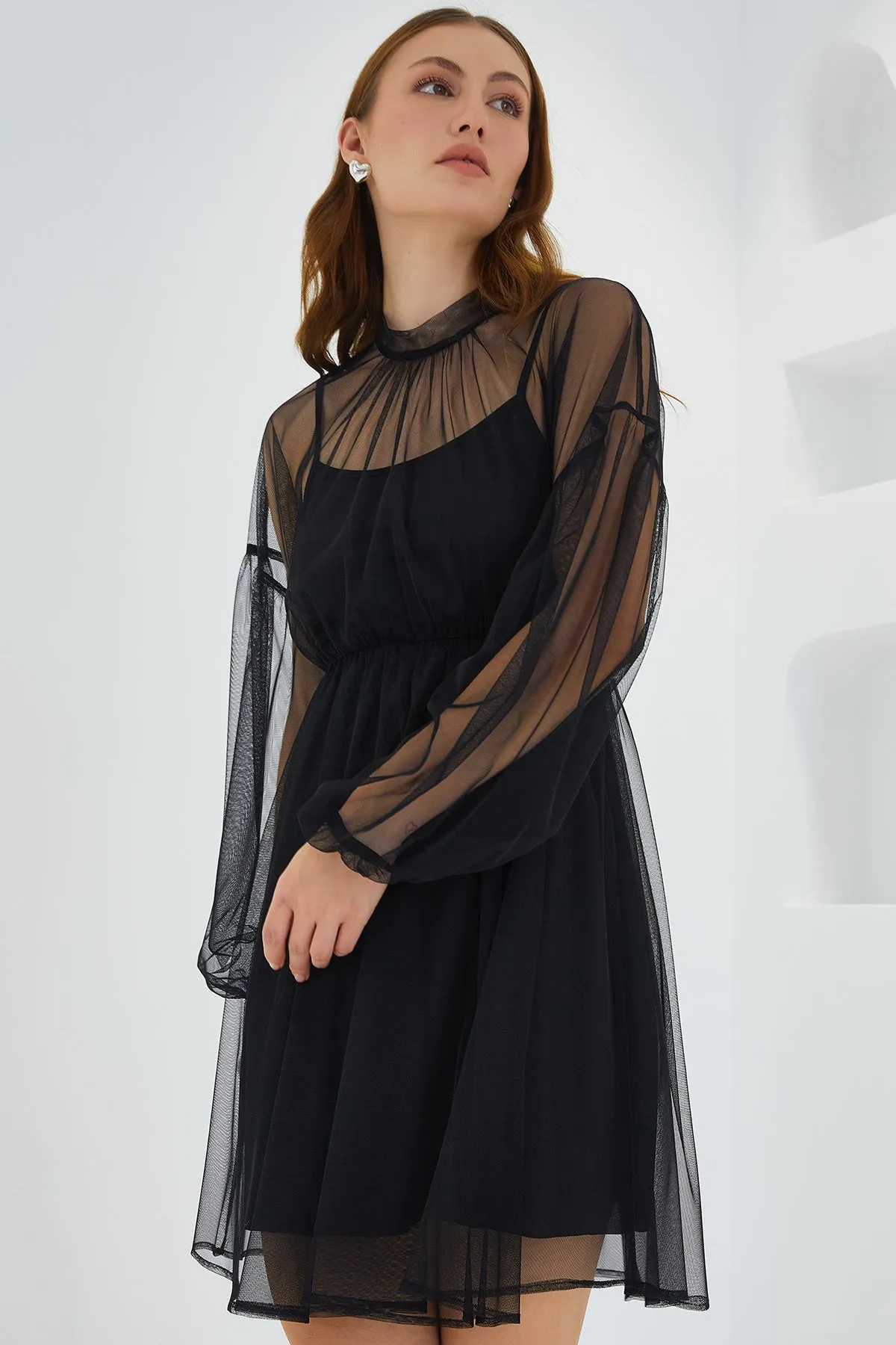 BGD Women Woman Black Tulle Detailed Mini Dress 2485 - Avondale