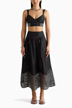 Black Denim Bralette & Skirt Set