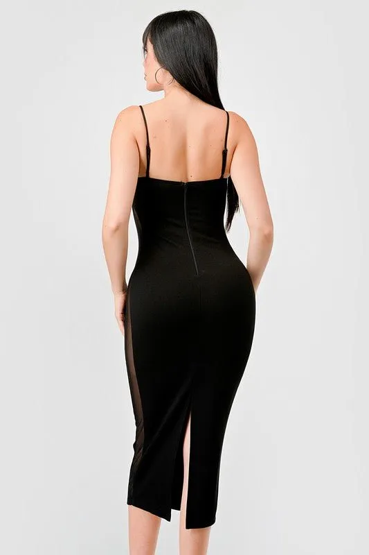 Black Luxe Sweethear See-Thru Contrast Midi Dress