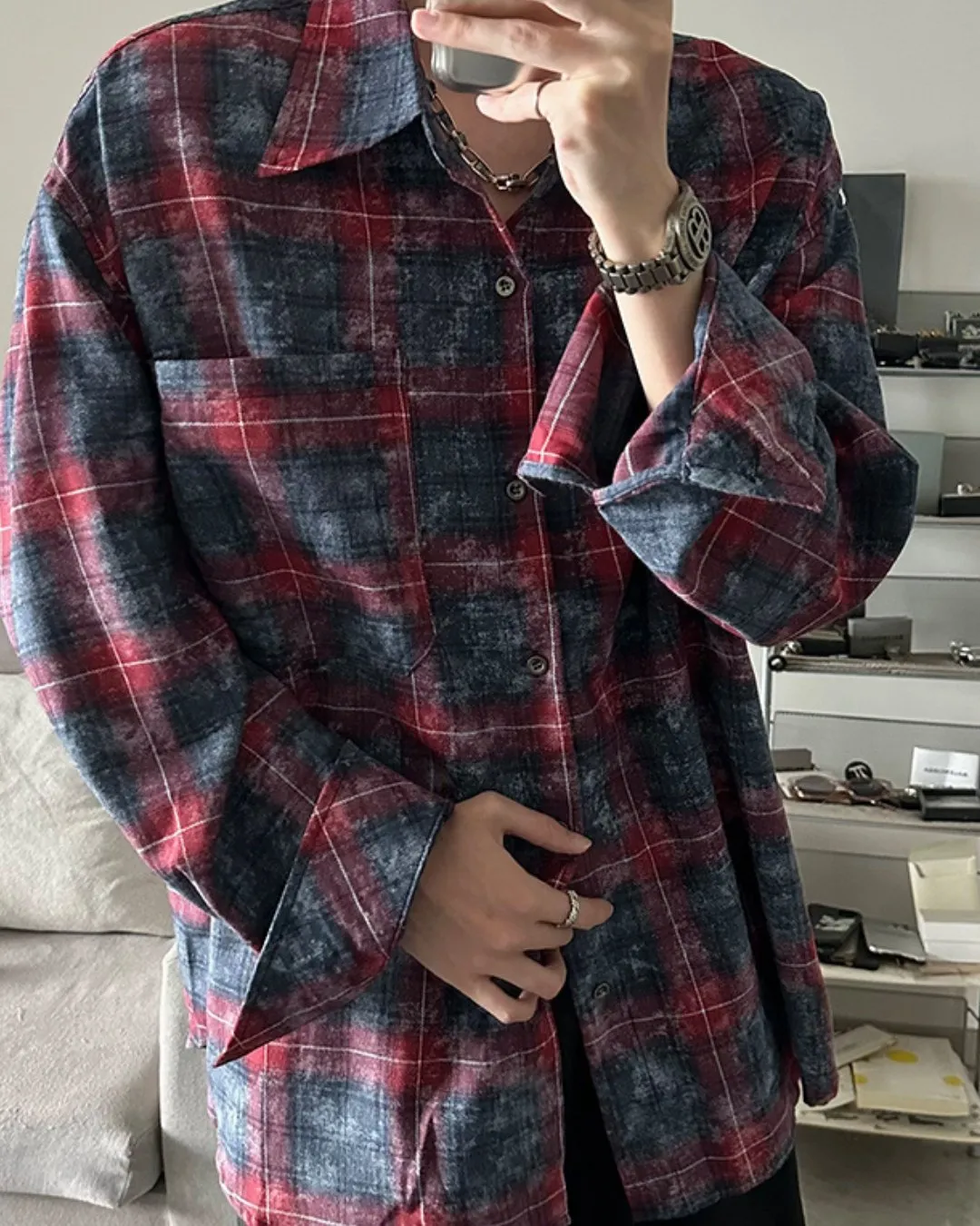 Blue Check Long Sleeve Shirt JMH0039