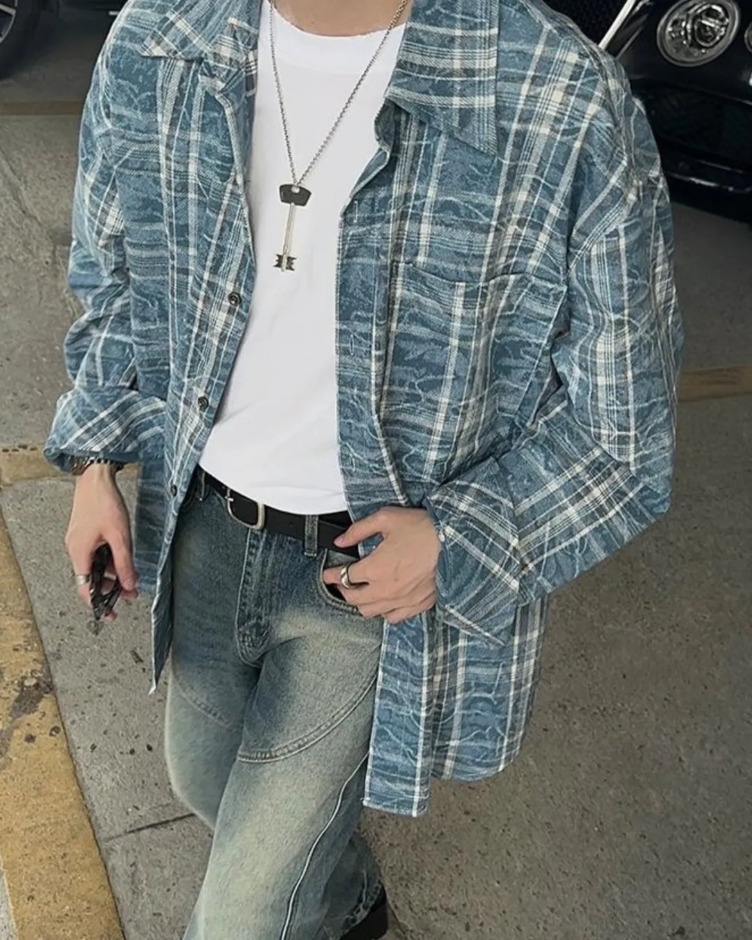 Blue Check Long Sleeve Shirt JMH0039