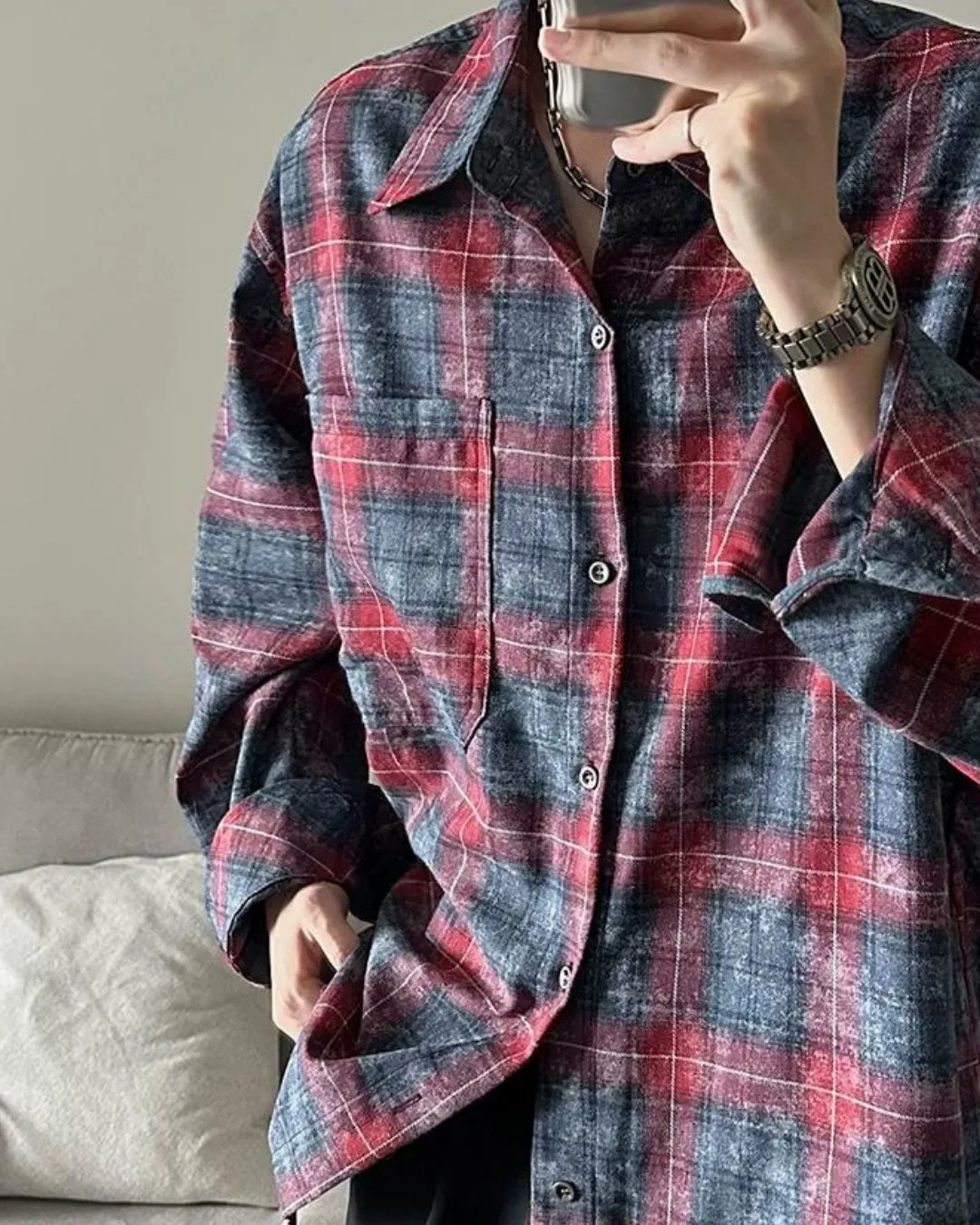 Blue Check Long Sleeve Shirt JMH0039