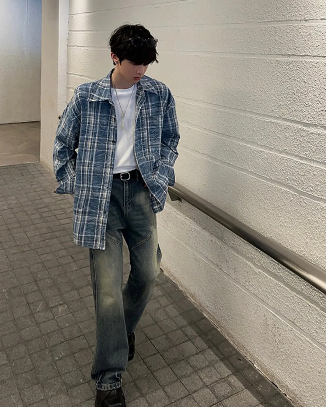 Blue Check Long Sleeve Shirt JMH0039