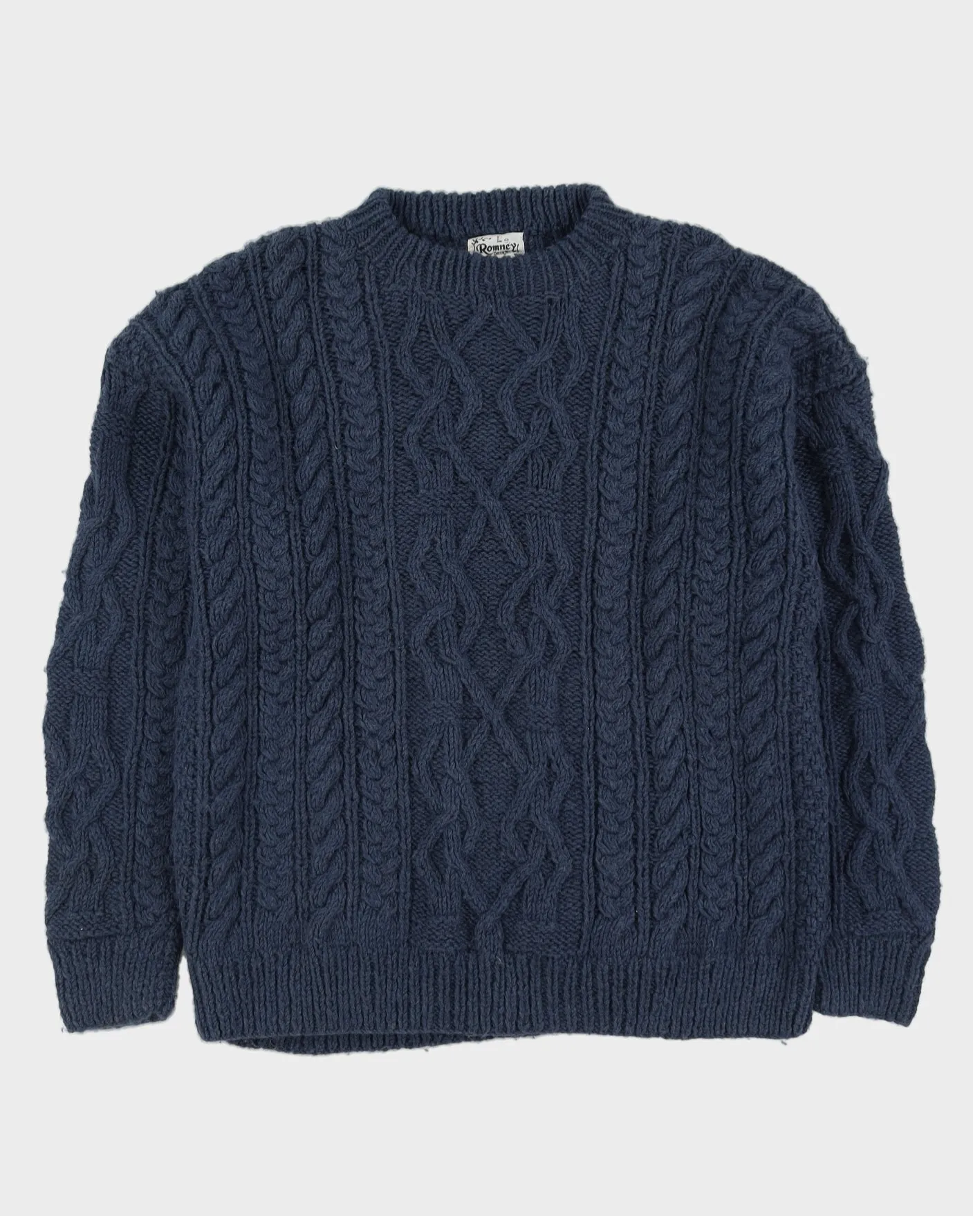 Blue Chunky Knit Wool Jumper - XL