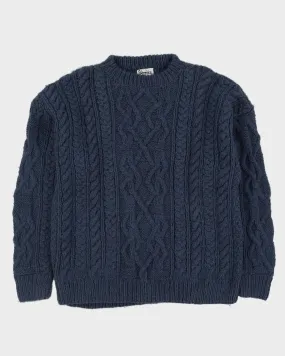 Blue Chunky Knit Wool Jumper - XL