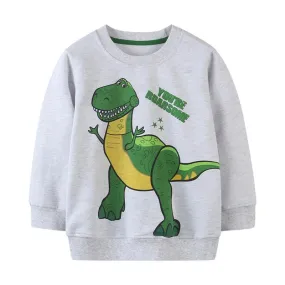 Boy's Gray Sweatshirt with Dinosaur Print