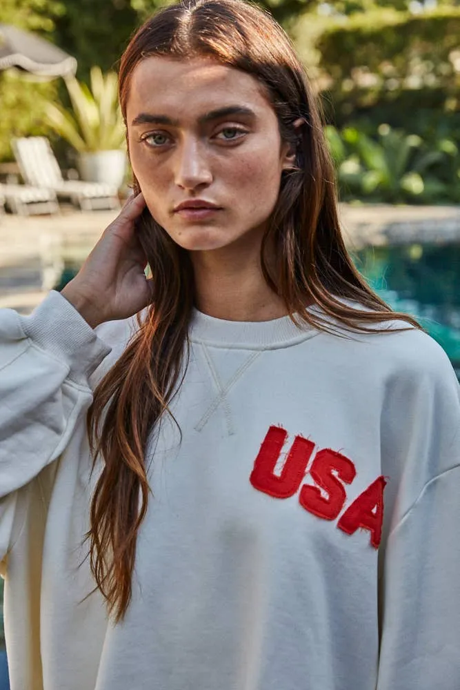 By Together 100% Cotton Knit Crew Pullover with USA Patch