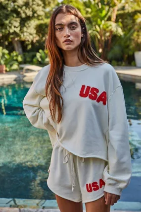 By Together 100% Cotton Knit Crew Pullover with USA Patch