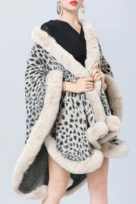 Camille Leopard Faux Fur Poncho