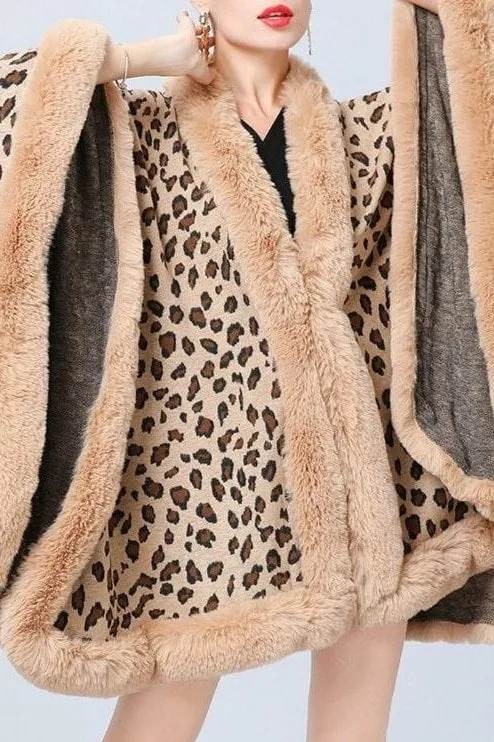 Camille Leopard Faux Fur Poncho