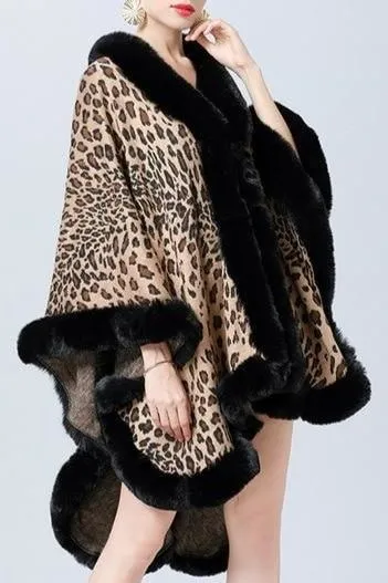 Camille Leopard Faux Fur Poncho