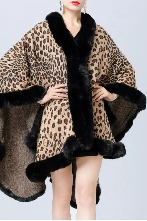 Camille Leopard Faux Fur Poncho