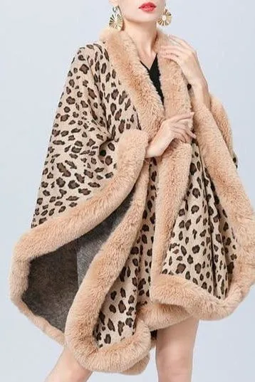 Camille Leopard Faux Fur Poncho