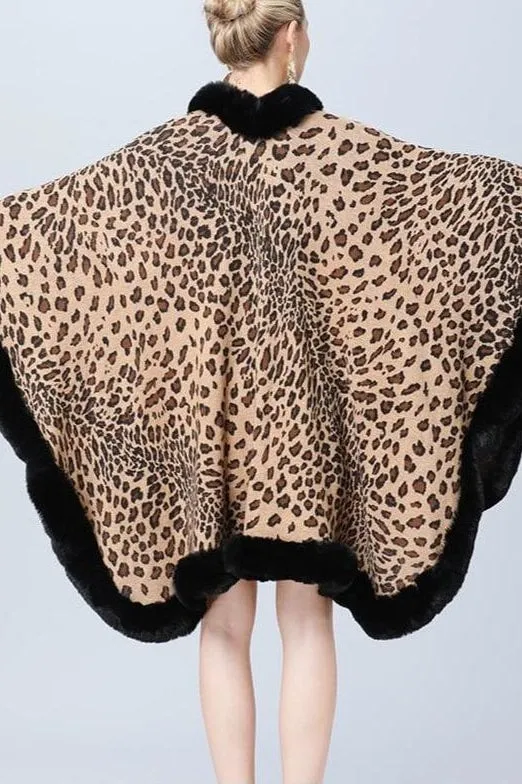 Camille Leopard Faux Fur Poncho
