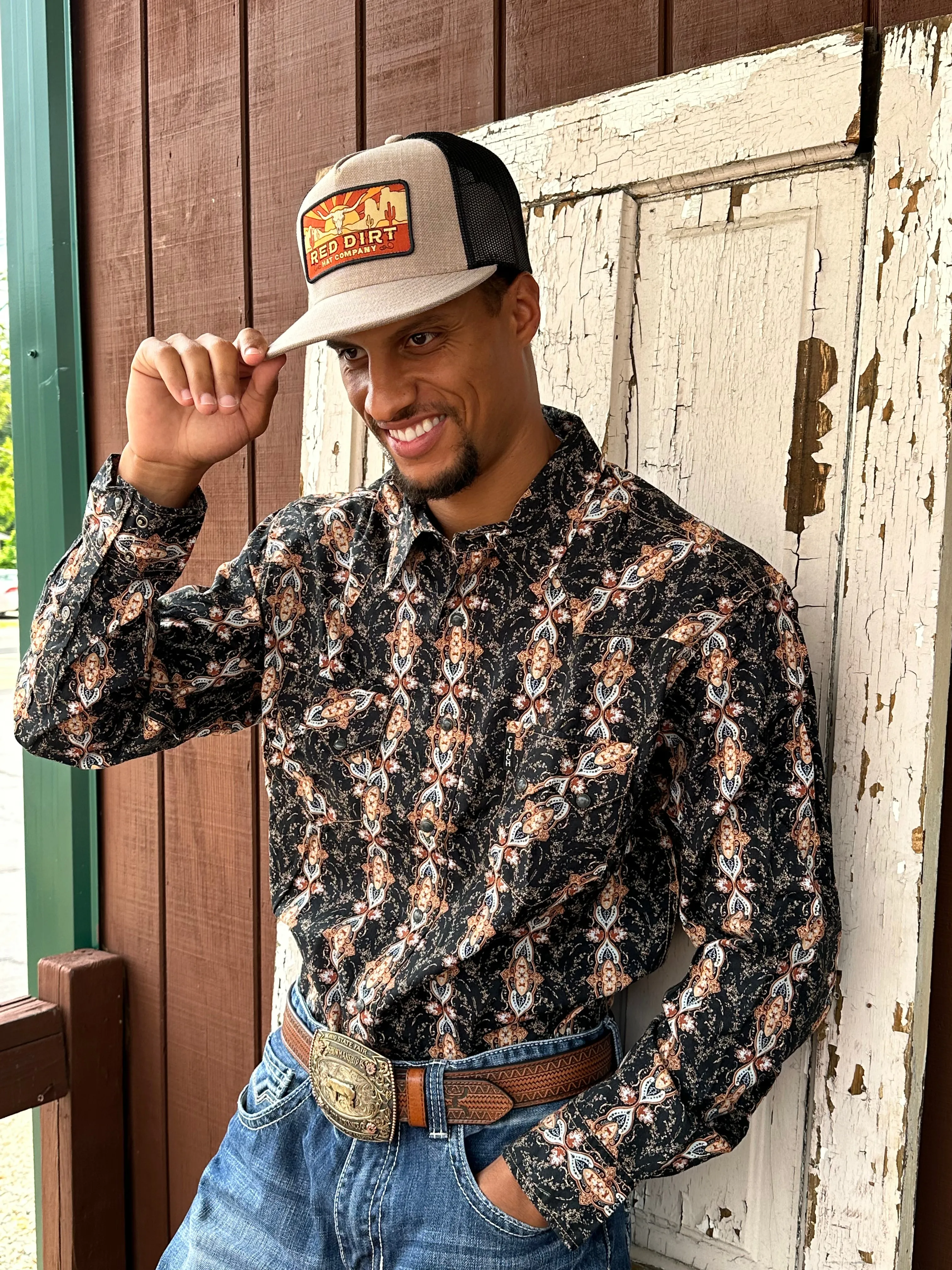 Cinch Men's Black Paisley Print Snap Long Sleeve Western Shirt MTW1301067
