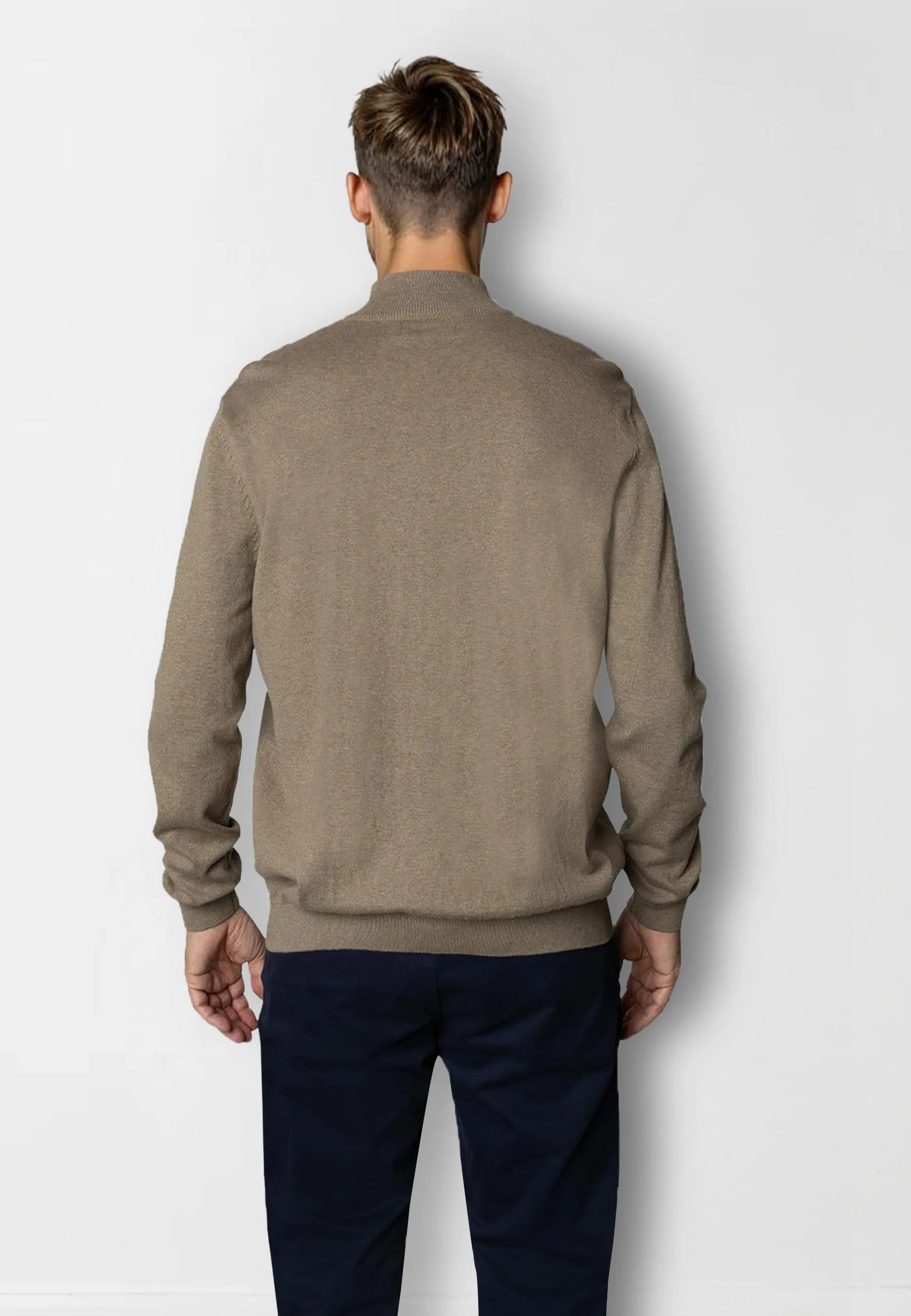 Claude knitted half-zip jumper - Dark beige melange
