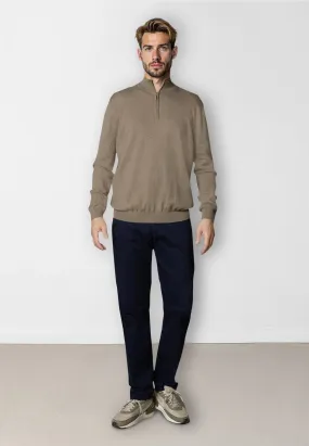 Claude knitted half-zip jumper - Dark beige melange