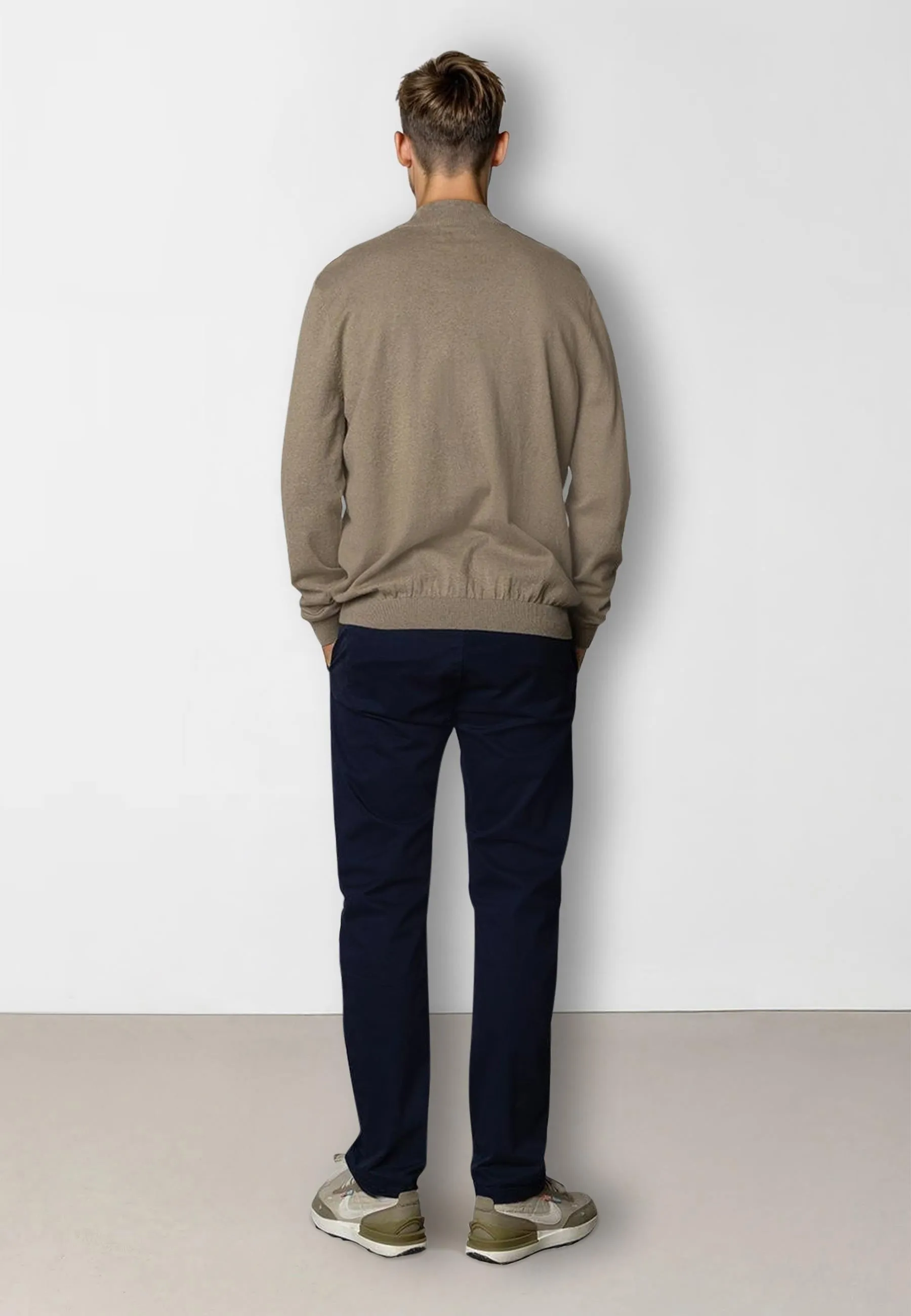 Claude knitted half-zip jumper - Dark beige melange
