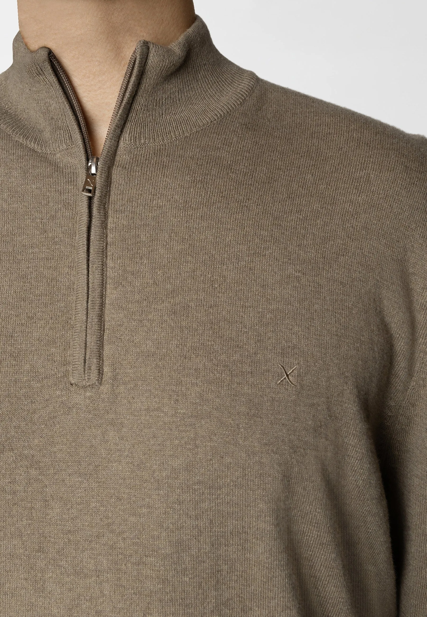 Claude knitted half-zip jumper - Dark beige melange