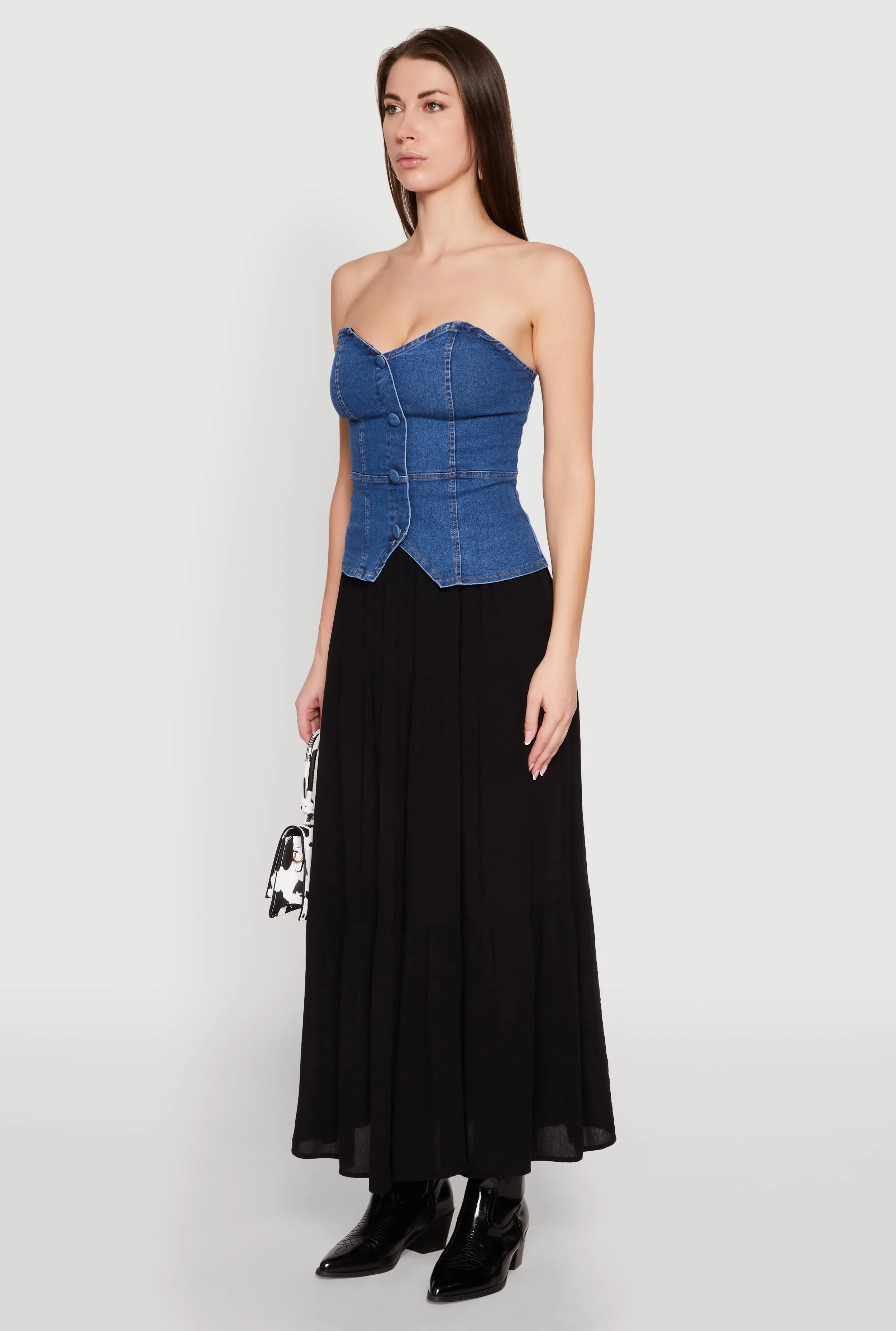 Denim Button Front Tube Top