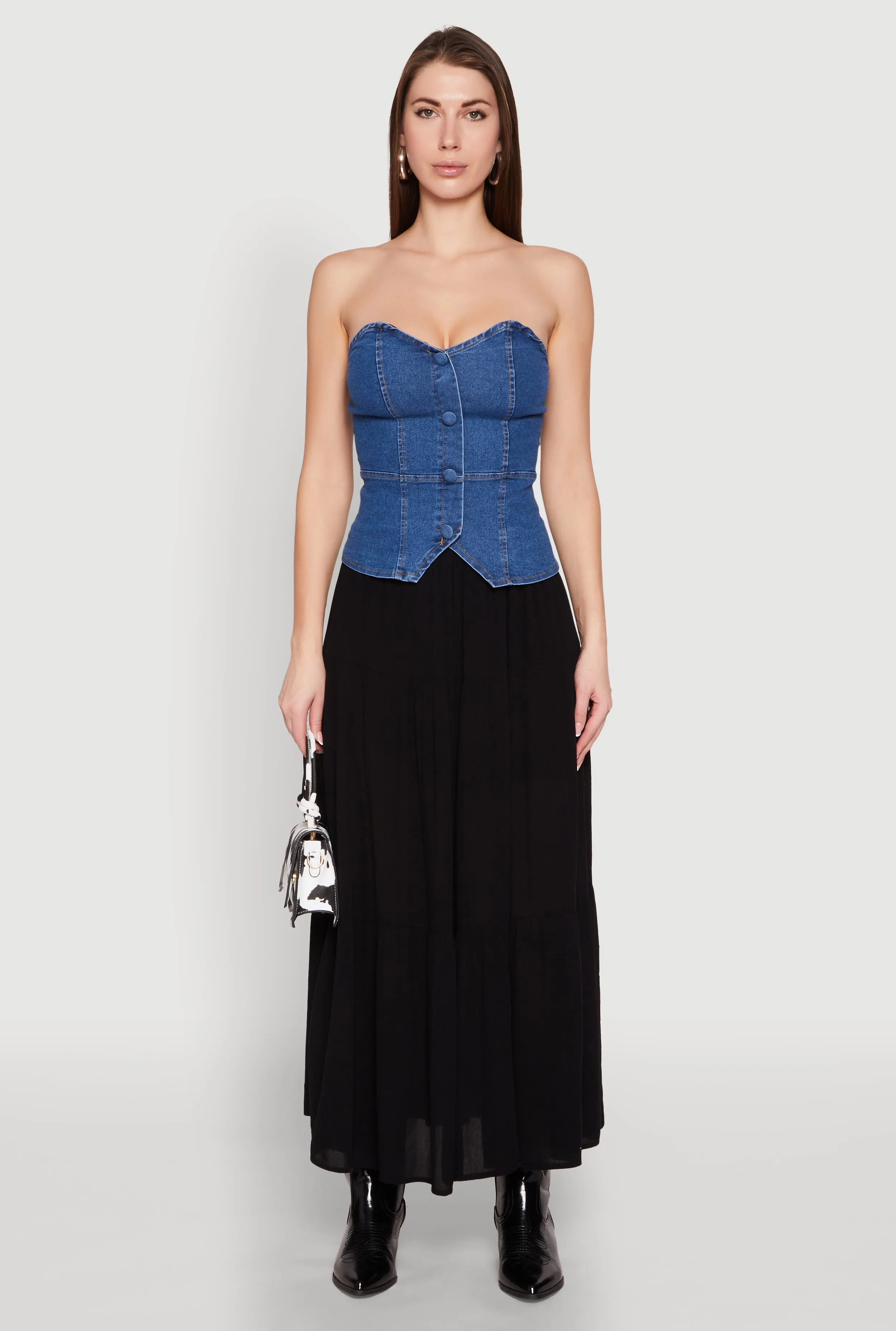 Denim Button Front Tube Top