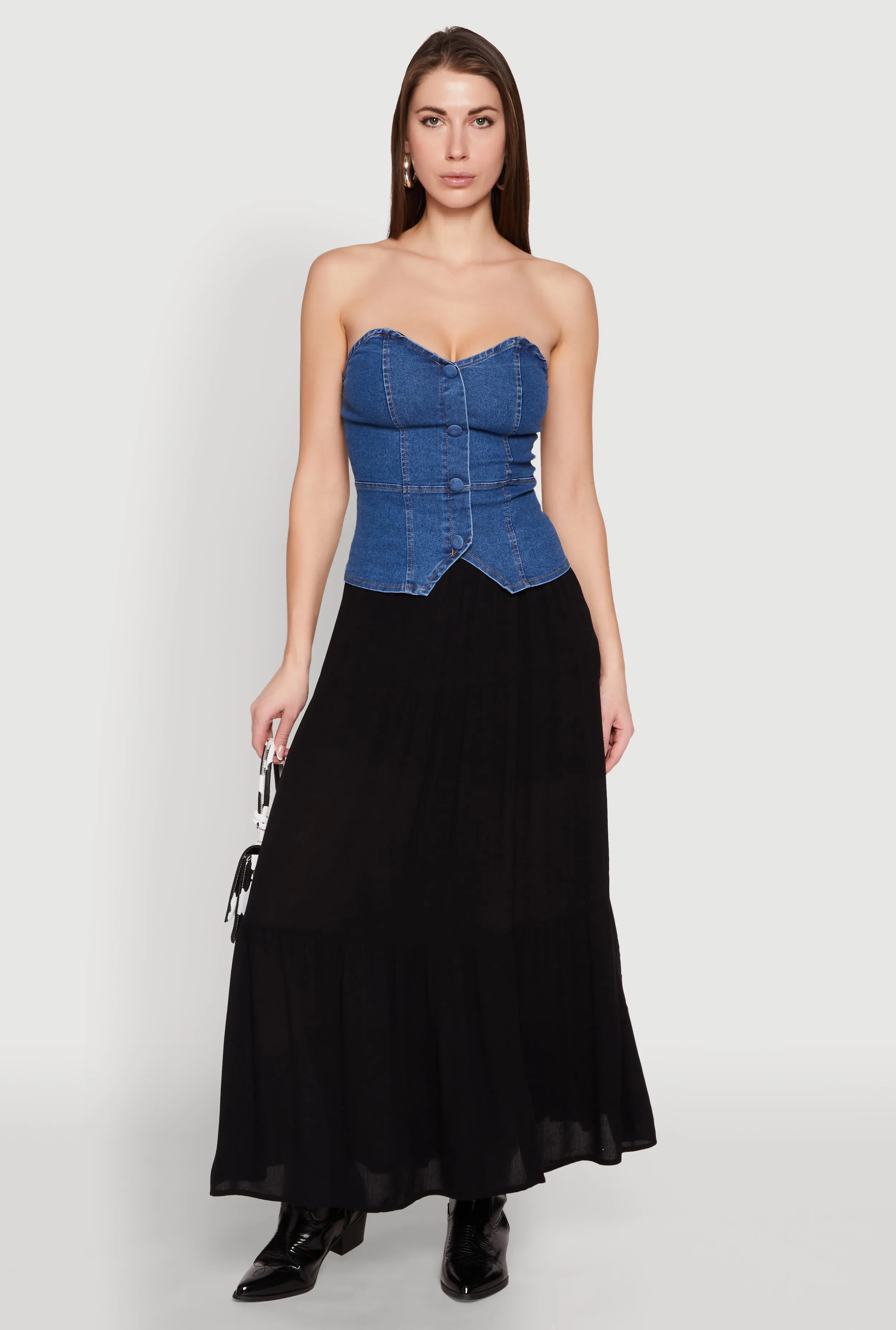 Denim Button Front Tube Top