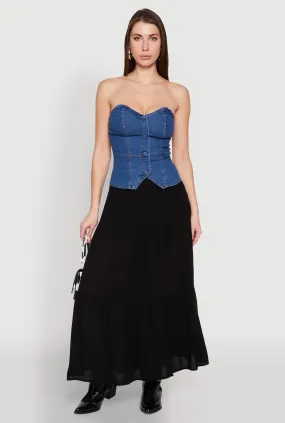 Denim Button Front Tube Top
