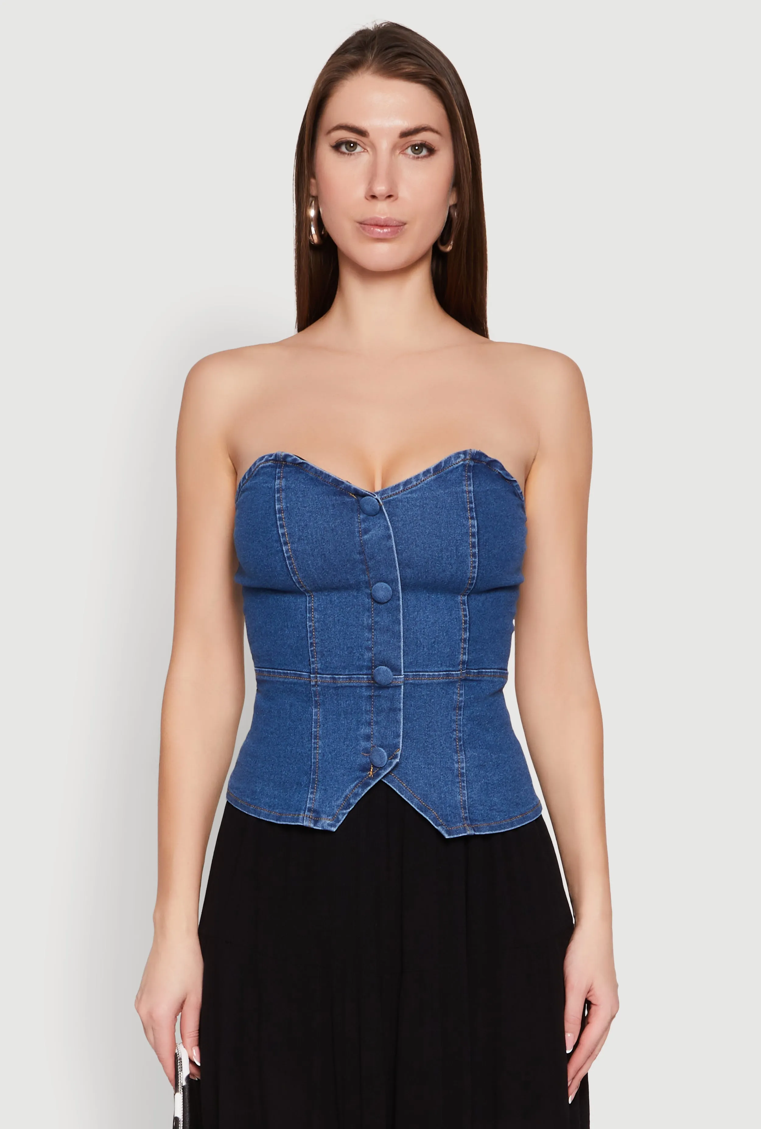 Denim Button Front Tube Top