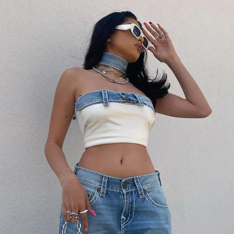 Denim Choker Tube Top