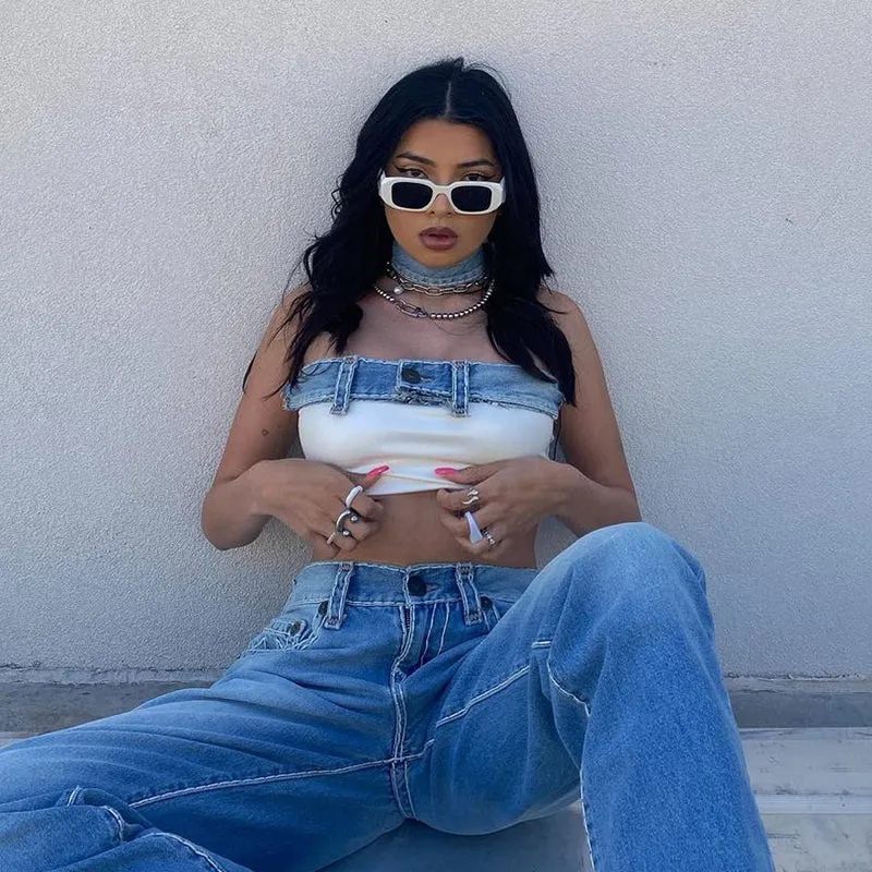Denim Choker Tube Top