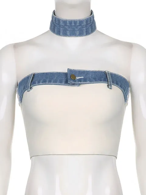 Denim Choker Tube Top