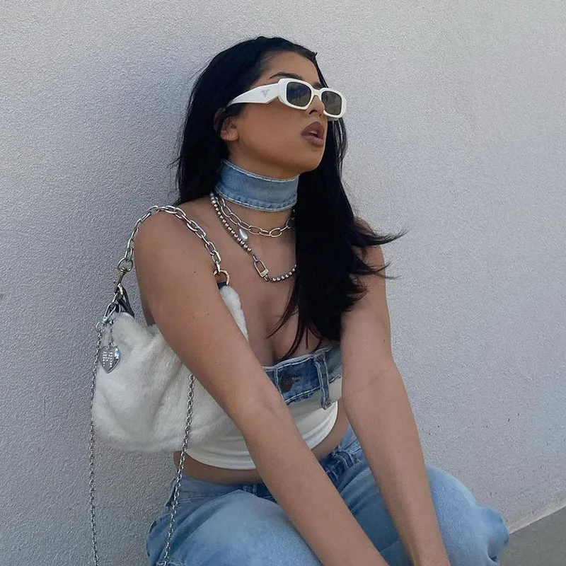 Denim Choker Tube Top