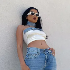 Denim Choker Tube Top