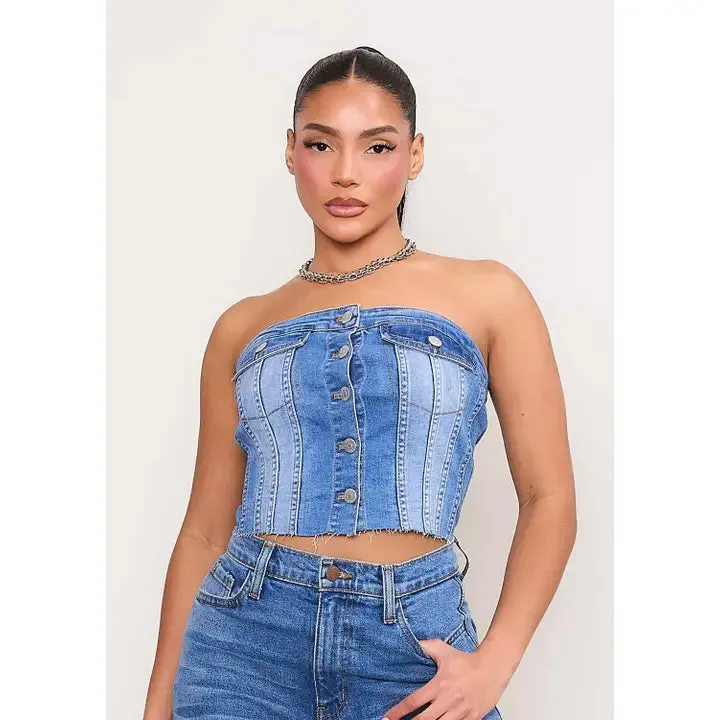 Denim Corset Tube Top